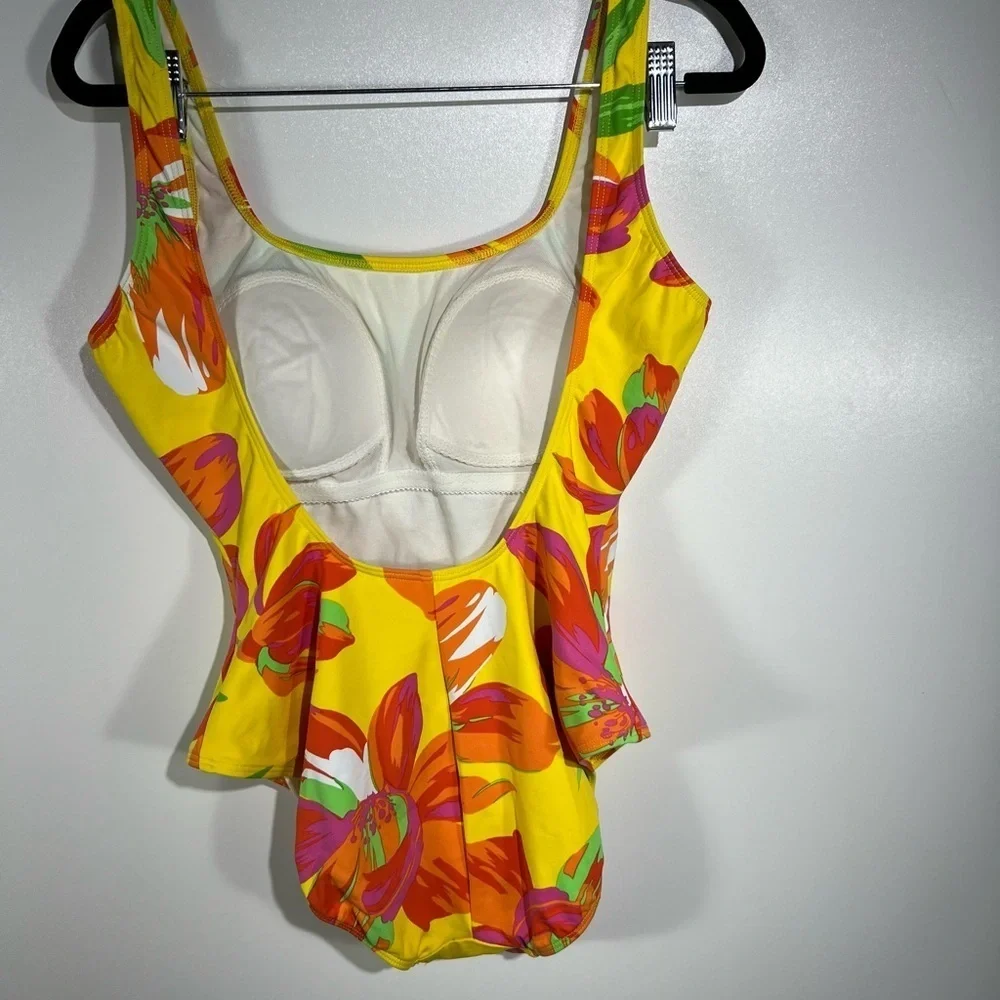 Lauren Ralph Lauren Floral Scoop Back One Piece Swimsuit Sz 10